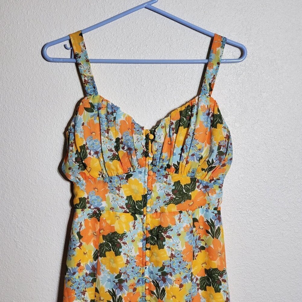Abercrombie and Fitch Small Dress Yellow Floral Slim Midi Adjustable Straps - Picture 5 of 11